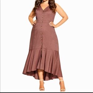 NWT City Chic Sweetie Button Linen Ruffle Maxi